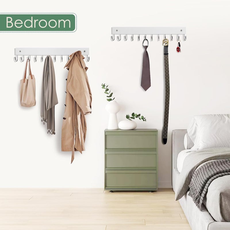 AnDock 2 Pack Purse Organizer Wall Mount with 24 Rotating 180° Coat Rack, 14.6" Wooden Entryway Purse Holder, Wall Hooks for Hanging Belts, Ties, Keys, Scarf, Bras, Bag, Space Saving Hanger (White) - Image 5
